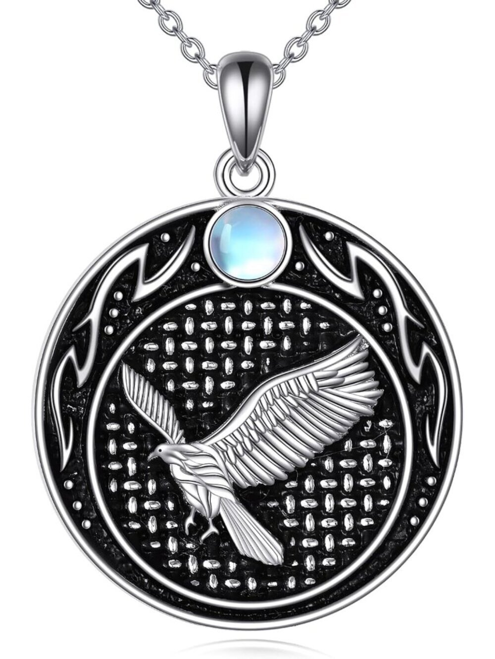Women's Black Silver Eagle Mountain And Sea Wave Natural Item Jewelry Necklace